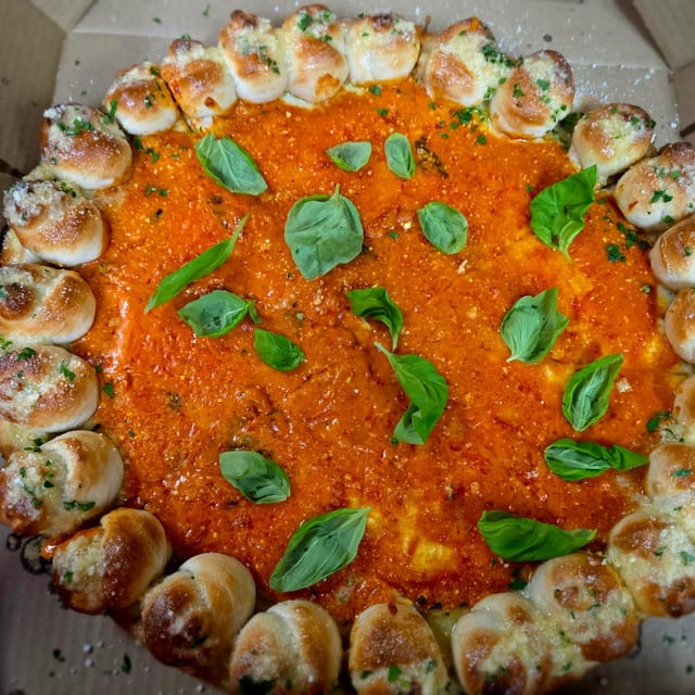 Penne Vodka Garlic Knot Pizza.