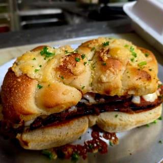 Eggplant Parmesan Garlic Knot Sandwich^