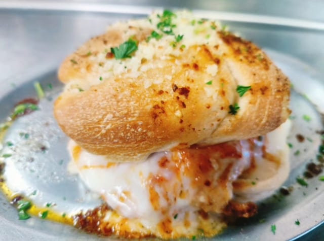 Chicken Chorizo Garlic Knots Sandwich.