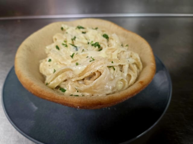 Pasta Bread Bowl Alfredo.
