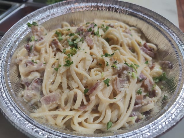 Pasta with Carbonara Sauce.