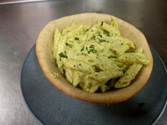 Pesto Pasta Bread Bowl.