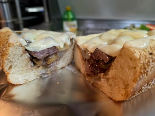 Thick Cut Ribeye Steak Sandwich.