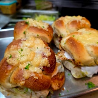 Chicken Caprese Garlic Knots Sandwich^