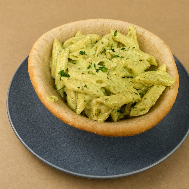Pesto Pasta Bread Bowl.