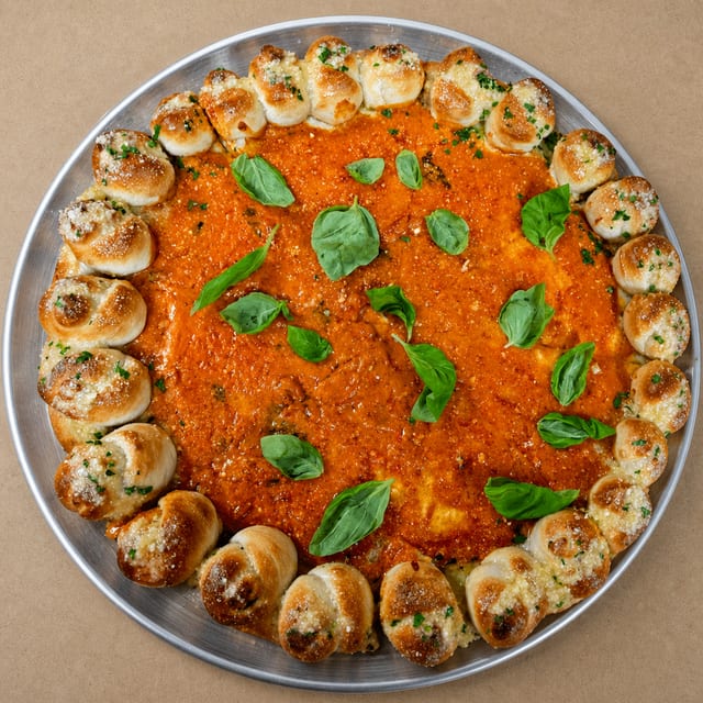 Penne Vodka Garlic Knot Pizza.