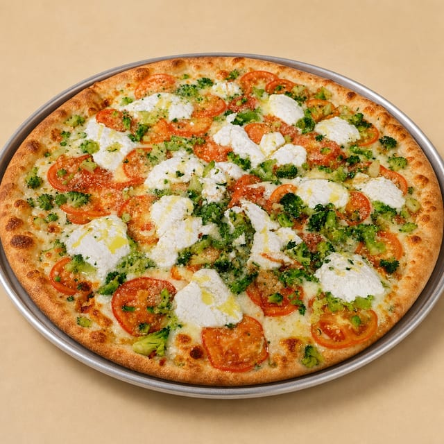 White Primavera Garlic Knot Pizza.