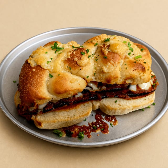 Eggplant Parmesan Garlic Knot Sandwich.